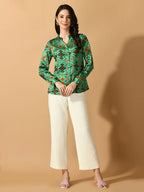 Myshka Women's Multi Satin Printed Smart Shirt
