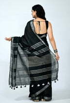 Mominos Fashion Moeza Bhagalpuri Handloom Silk Black Saree