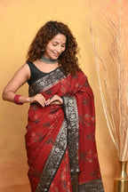 Very Much Indian Modal Silk Ajrakh Handblock Printed Natural Dyes With Designer Border Saree - Red