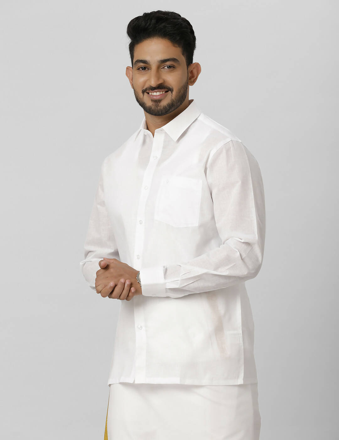 Ramraj Cotton Mens Full Sleeve Formal Poly Cotton White Shirt