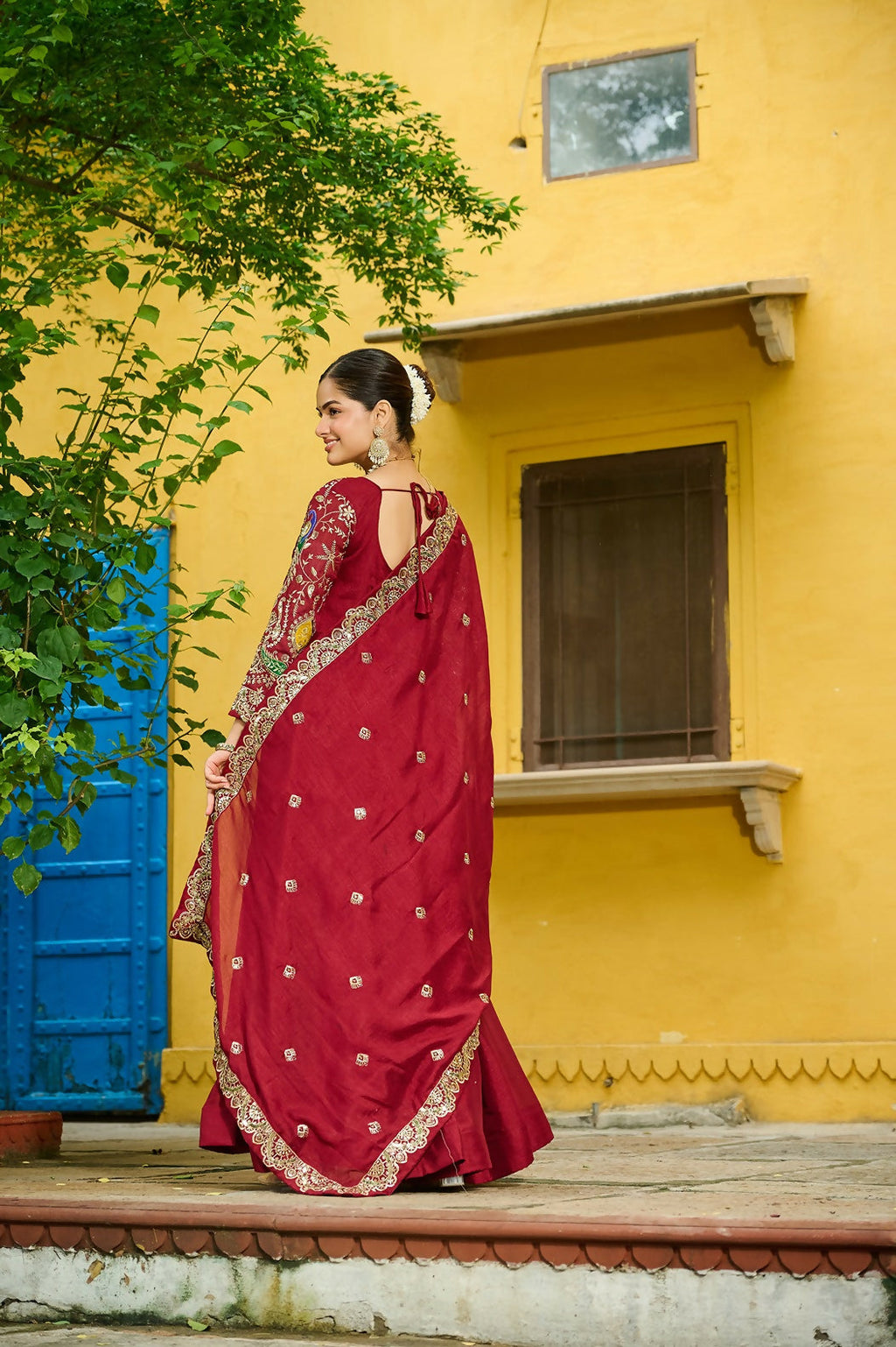 Joban Fashion Maroon Silk Sequence Embroidery Work Kurta Set - Distacart