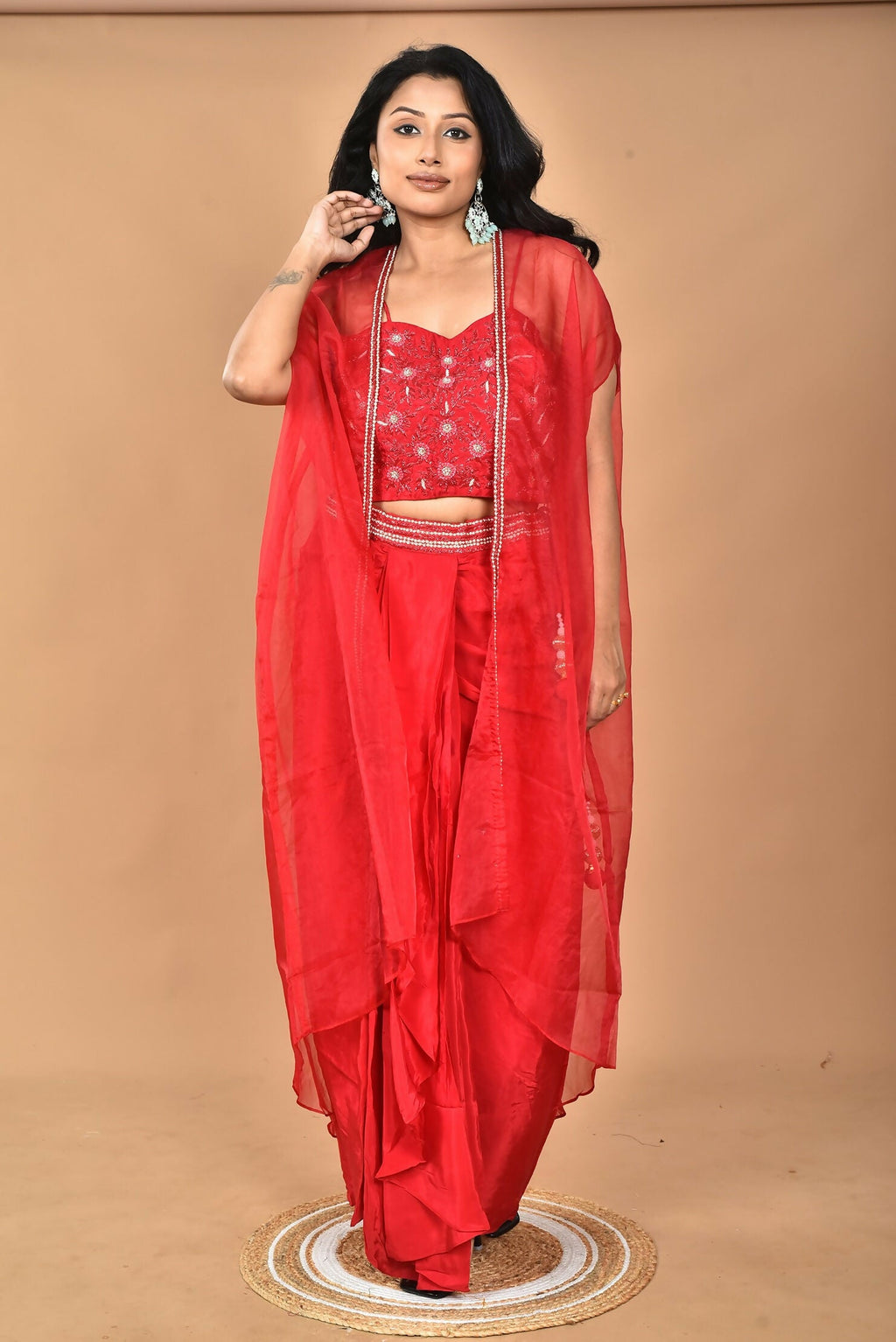 Morchari Women Hand Embroidery Crop Top-Red
