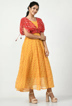 Myshka Women's Yellow Empire Printed Dress - Distacart