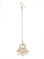 Gold-Plated White Kundan-Studded Beaded Layered Maang Tikka - Ruby Raang - Distacart