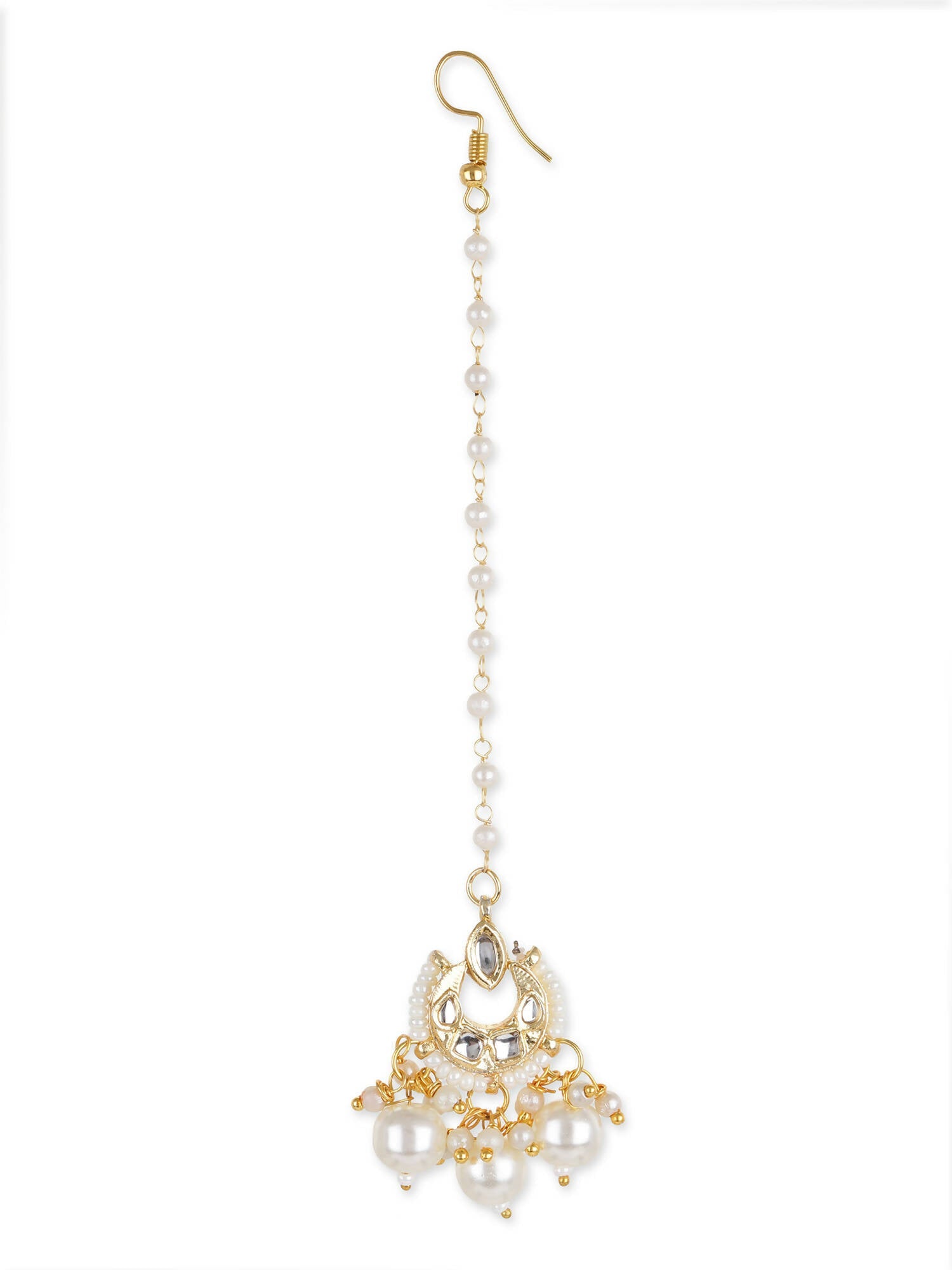 Gold-Plated White Kundan-Studded Beaded Layered Maang Tikka - Ruby Raang - Distacart