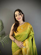Joban Fashion Light Green Banarasi Soft Silk Woven Saree - Distacart