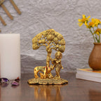 Collectible India Gift Items Metal Krishna Idol Murti With Kamdhenu Cow