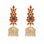 Nuyug 22K Gold-Plated Enamel & Beaded Dome Shaped Jhumka Earrings - Distacart