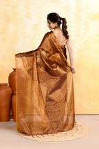 Piyari Fashion Women's Copper Dual Tone Organic Tissue Saree With Blouse Piece - Distacart