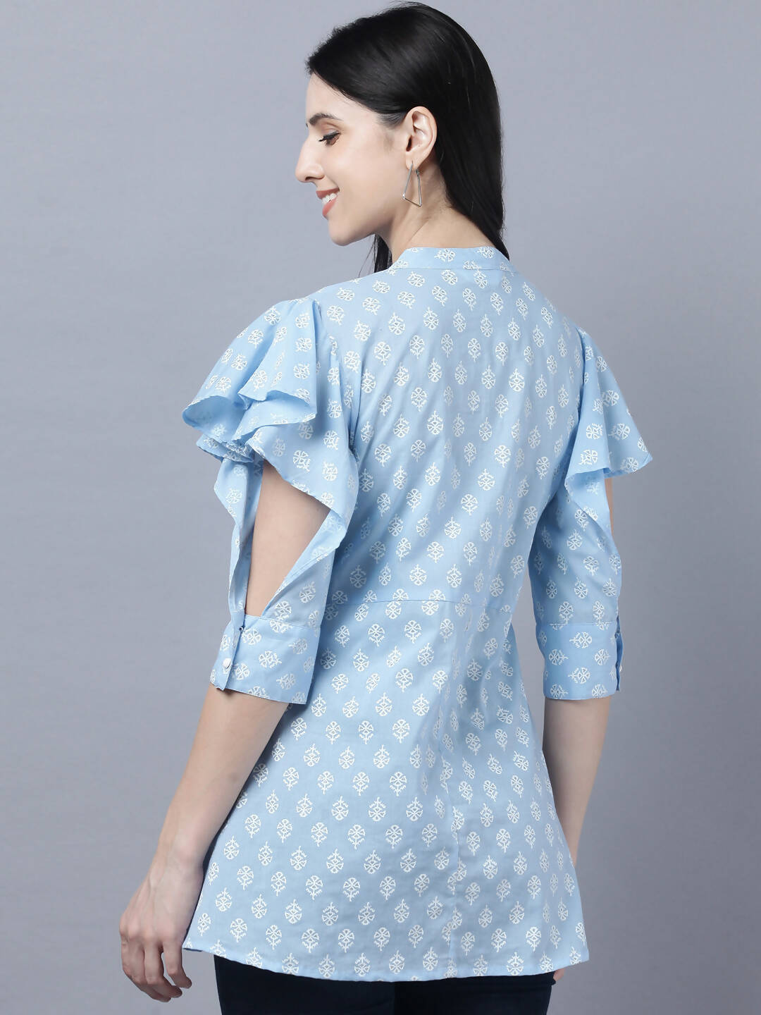 Myshka Stylish Blue Cotton Half Sleeve Women's Top - Distacart