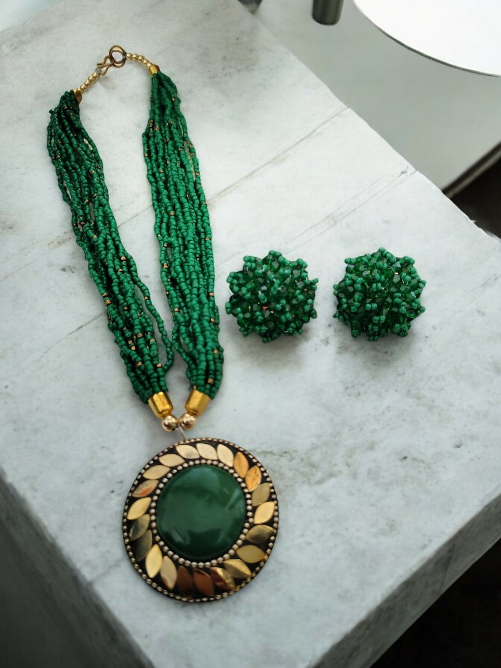 Inhanns All-Day Statement Beaded Necklace Set - Green