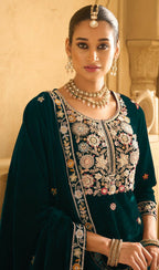 Anaita Dark Green Embroidered Work Velvet Stitched Plazo Suit - Distacart