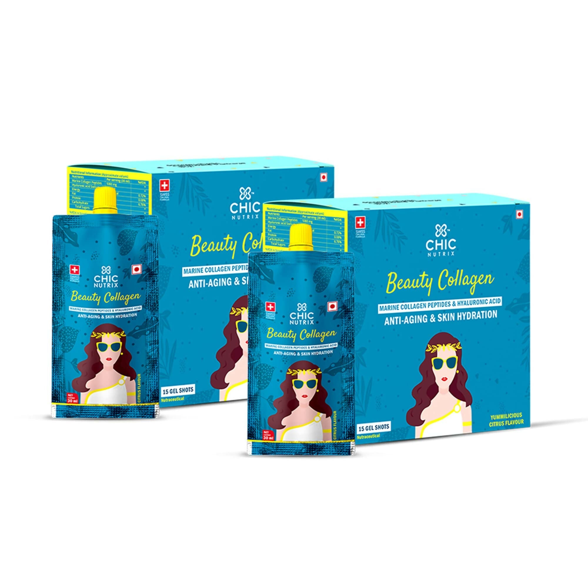 Chicnutrix Korean Beauty Collagen - Japanese Marine Collagen Peptides For Wrinkle free Skin and Anti aging - Citrus Flavour