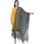 A R Silk Women's Multi Thread Work Orgenza Cotton Bottle Green Dupattas and Chunnis