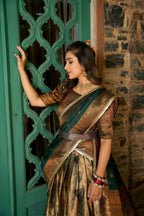 Vastranavya Traditional Jacquard Silk Zari Weaving Silk Lehenga Choli - Green