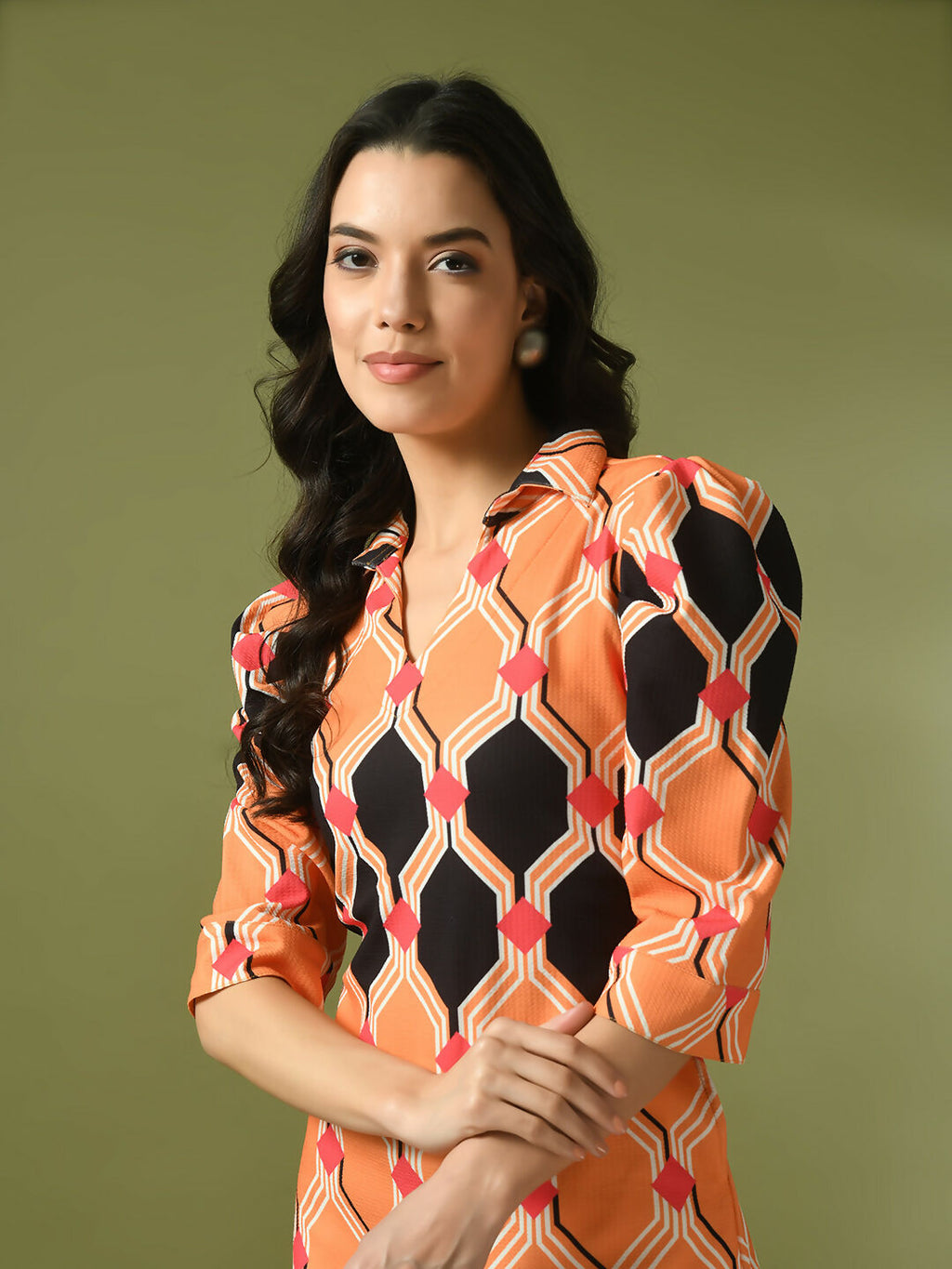 Myshka Women's Multi Printed Shirt Collar Fit and Flare Party Dress - Distacart