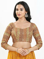 Joban Fashion Red Multi Silk Padded Blouse With Sweetheart Neck 3/4 Sleeves - Distacart