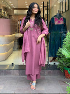 The52 Peach Women's Gorgeous Embroidered Cotton Fabric Straight Kurta Pant with Dupatta Set - Distacart