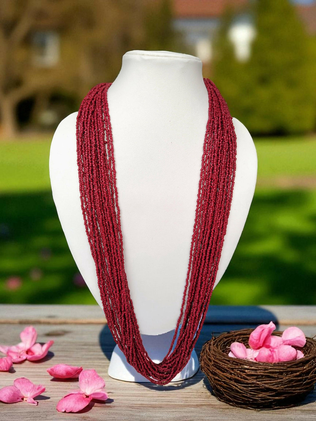 Inhanns Rangsaaz 20-Layer Luxe Long Beaded Only Necklace - Maroon Only Necklace