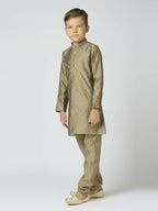 Joban Fashion Kids Island Full Sleeves Chanderi Kurta, Pyjama Set with Traditional Butta Work - Grey - Distacart