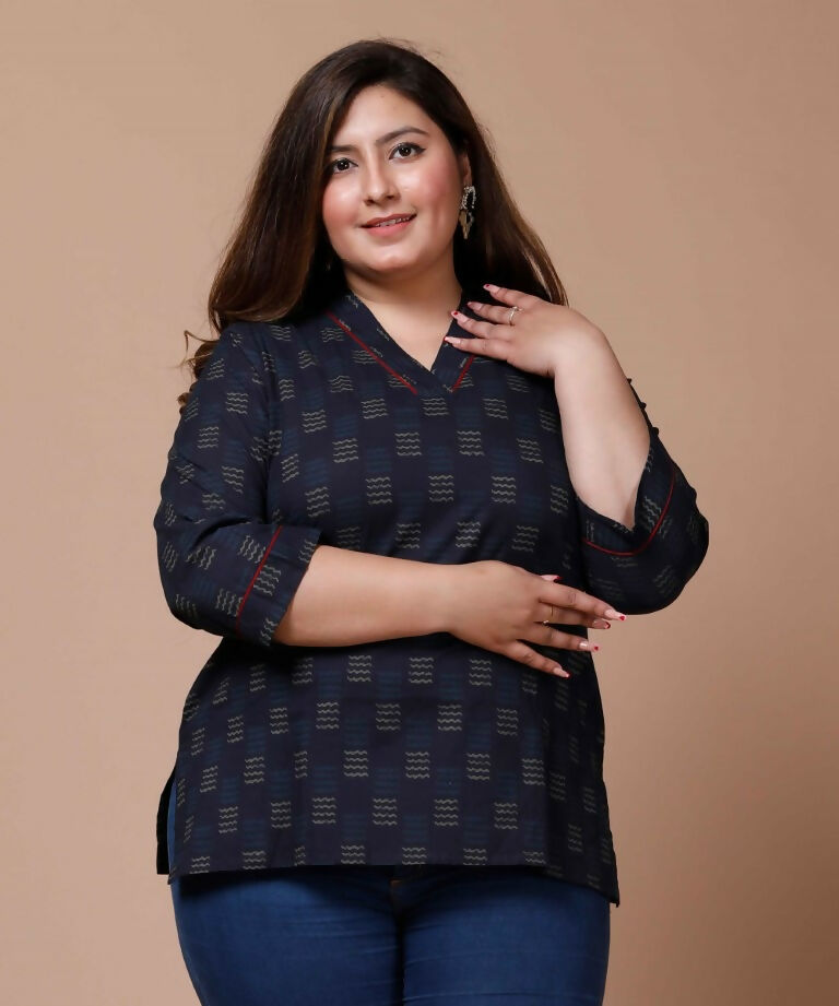 Miravan Women's Plus Size Blue Printed Indigo Kurti