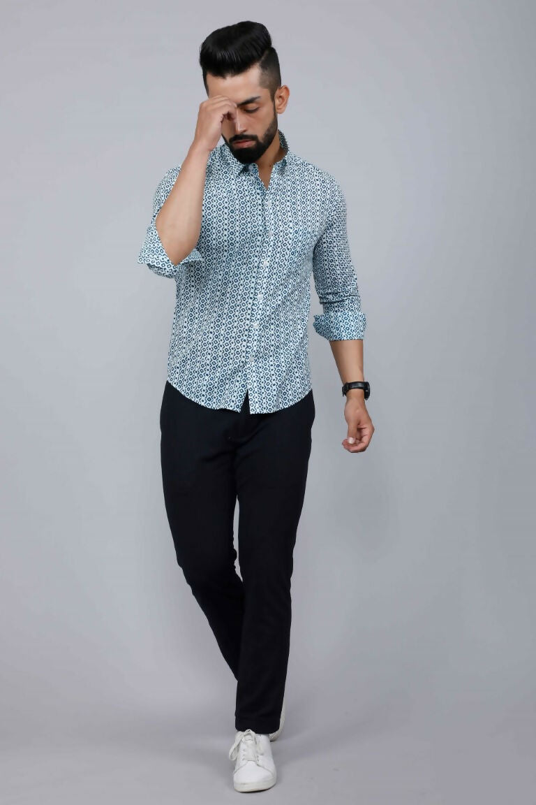 Miravan Men's White & Blue Premium Cotton Floral Print Casual Shirt