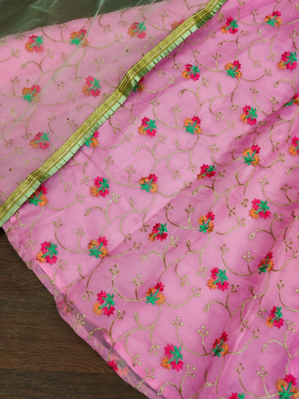 Jyoti Fashion Beautiful Pink Organza Silk Embroidered Kids Lehenga Choli Set