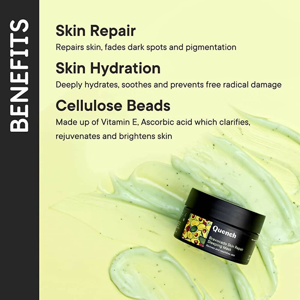 Quench Botanics Bravocado Skin Repair Night Gel Cream with Avocado Vitamins C & E - Korean Skincare
