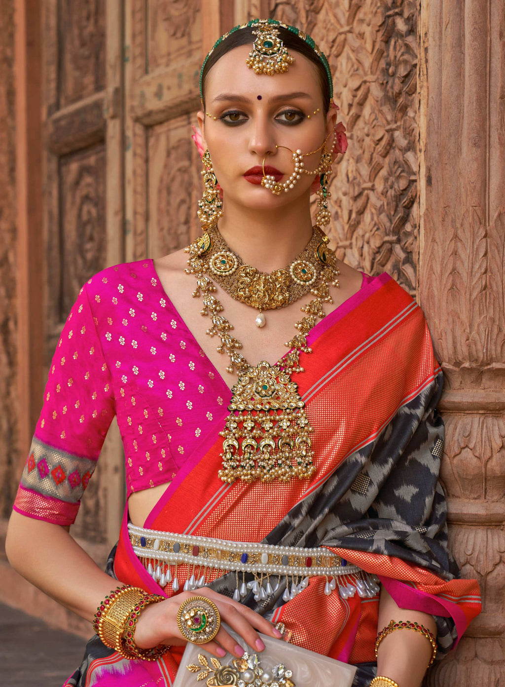 Black Silk Abstract Printed Saree With Unstitched Blouse Piece - Aanchal