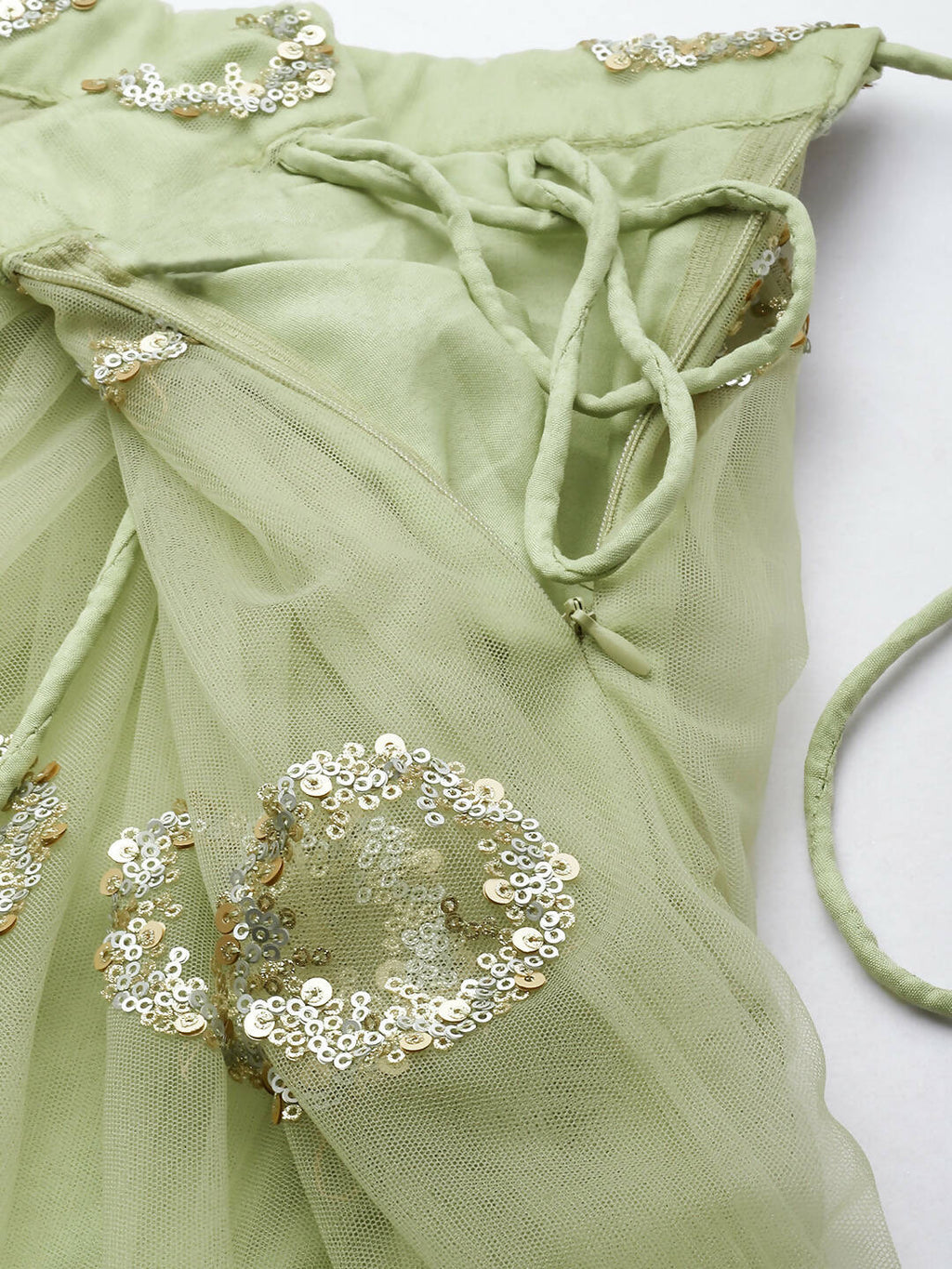 House of Panchhi Lime Green Net Embroideried Round Sequins Lehenga