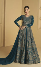 Vastranavya Teal Georgette Embroidered Sequins Work Anarkali Style A Line Suits