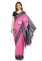 Vamika Sambalpuri Ikat Cotton Jharana Pink & Black Saree - Distacart