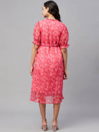 Myshka Women Pink Printed Half Sleeve Round Dress - Distacart