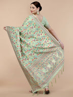 Sea Green Silk Blend Woven Design Saree With Unstitched Blouse Piece - Aloki