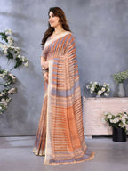 PR Fashion Brown Handloom Linen Cotton Saree