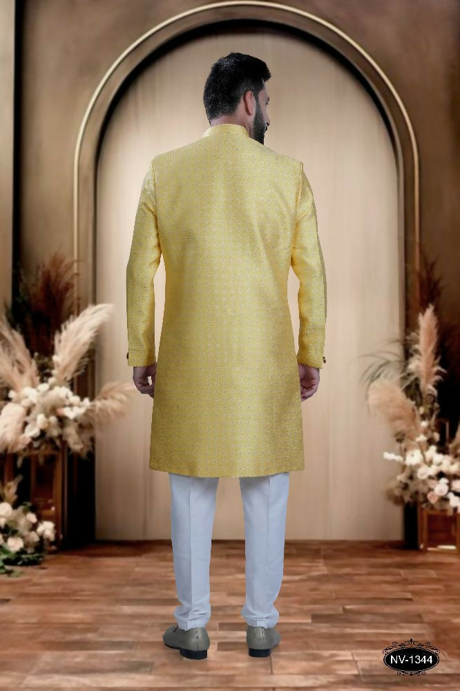 Joban Fashion Men's Yellow Brocade Kurta with Pyjama