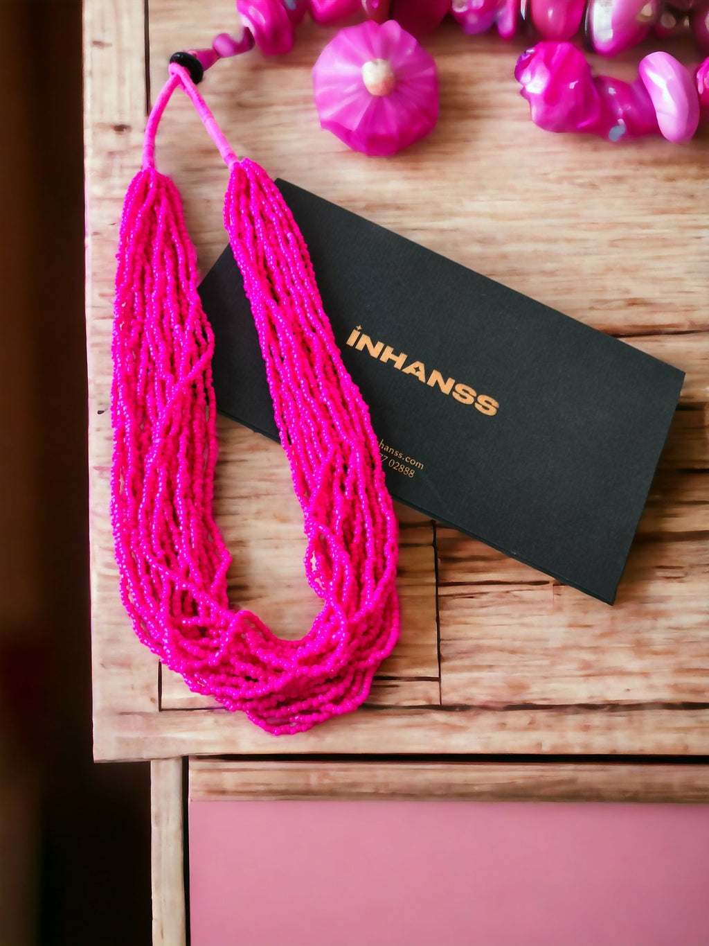 Inhanns Handmade Beaded Multilayer Necklace, 20 Layers - Hot Pink