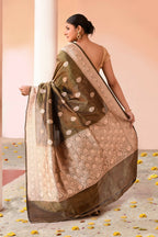 Joban Fashion Olive Green Banarasi Katan Pure Handloom Banarasi Silk Saree