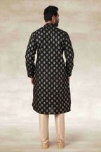 Raivat Ethnic Cotton Printed Work Kurta Pajama In Black Colour