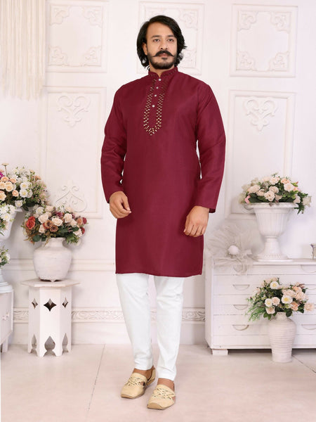 Anaita Maroon Silk Straight Kurta With Neck Mirror Work