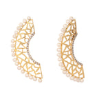 Nuyug 22K Gold-Plated Zircon Studded & Pearl Beaded Contemporary Shaped Statement Stud Earrings - Distacart