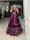 Vastranavya Vichitra Silk Sequins And Thread Embroidery Work Lehenga Choli - Wine