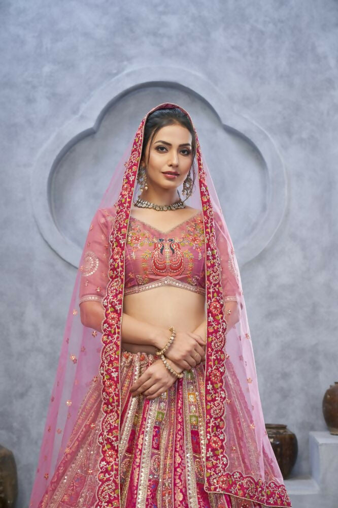 Kesar Fab Purple Organza Embroidered Lehenga