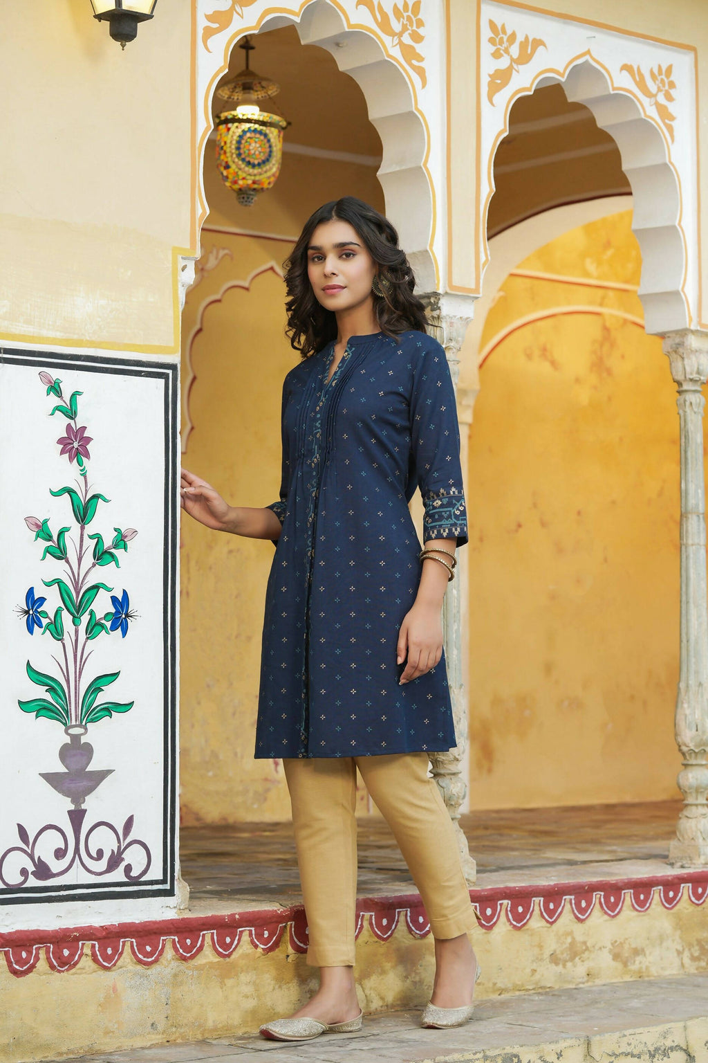 Juniper Women's Blue Cotton Flex Printed A-Line Kurta - Distacart