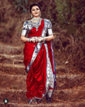 DEIANA'S Beautiful Designer Golden zari Soft Lichi Silk Saree - Red