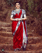 DEIANA'S Beautiful Designer Golden zari Soft Lichi Silk Saree - Red