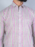 Miravan Men's Regular Fit Multi Stripe Cotton Button Down Full Sleeve Slim Fit Shirt