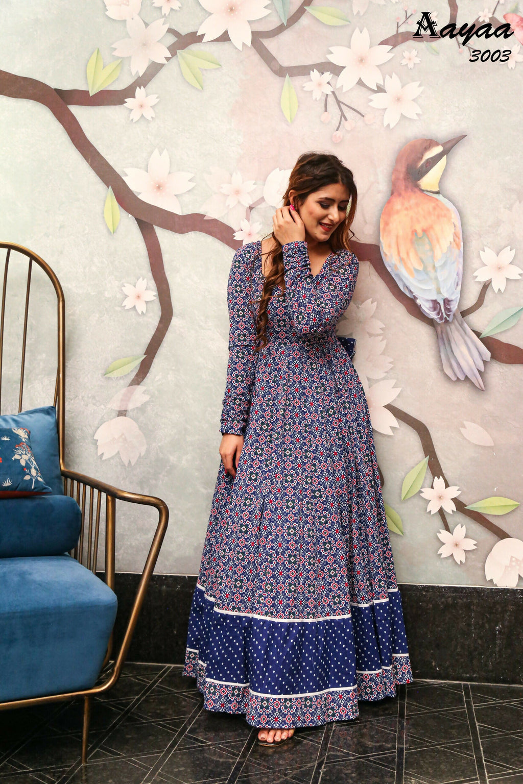Aayaa Pure Ab Cotton Gown With Heavy Digital Print - Multi Color - Distacart
