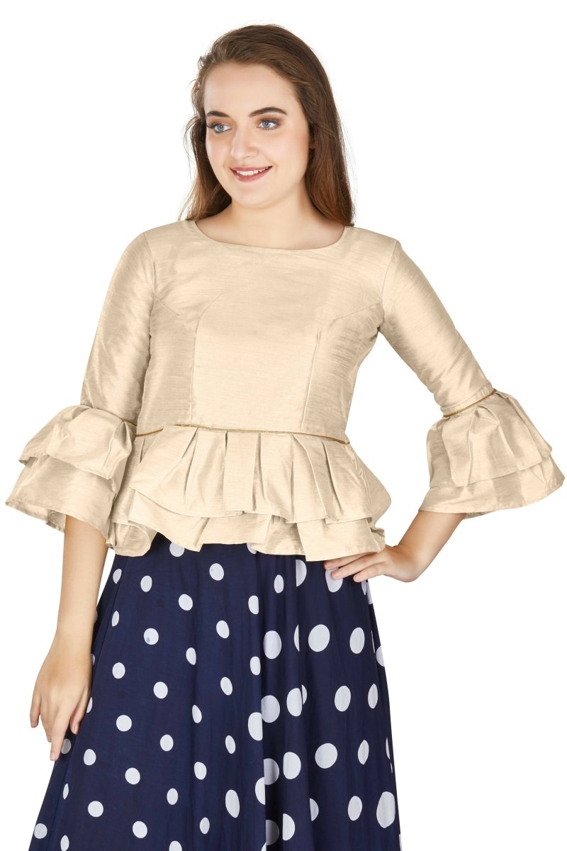 Aastha Fashion Women's Off White Art Silk Bell Sleeves attire with Poly Cotton Lining Blouse