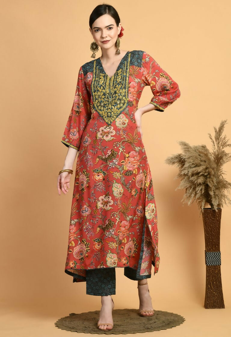 Joban Fashion Red Maslin Kurta Set